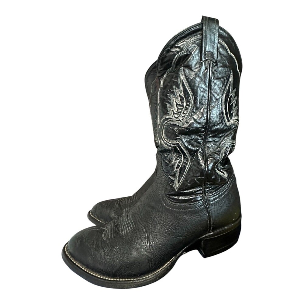 VTG Tony Lama Mens 8.5 EE Western Cowboy Boot Black Shrunken Bull Leather 6250